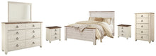 Load image into Gallery viewer, Willowton  Panel Bed With Mirrored Dresser, Chest And 2 Nightstands
