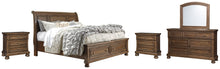 Load image into Gallery viewer, Flynnter  Sleigh Bed With 2 Storage Drawers With Mirrored Dresser And 2 Nightstands
