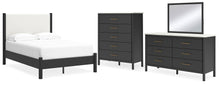 Load image into Gallery viewer, Cadmori Full Upholstered Panel Bed with Mirrored Dresser and Chest
