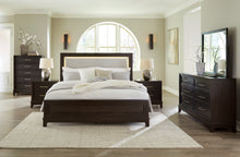 Load image into Gallery viewer, Neymorton California King Upholstered Panel Bed with Mirrored Dresser, Chest and 2 Nightstands
