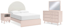 Load image into Gallery viewer, Wistenpine Full Upholstered Panel Bed with Mirrored Dresser and Nightstand
