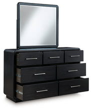 Load image into Gallery viewer, Rowanbeck Queen Upholstered Panel Bed with Mirrored Dresser, Chest and Nightstand
