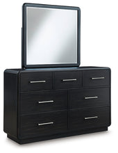 Load image into Gallery viewer, Rowanbeck Queen Upholstered Panel Bed with Mirrored Dresser and Nightstand
