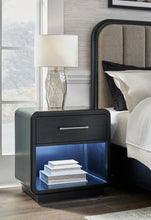 Load image into Gallery viewer, Rowanbeck Queen Upholstered Panel Bed with Mirrored Dresser and Nightstand
