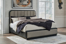 Load image into Gallery viewer, Rowanbeck California King Upholstered Panel Bed with Mirrored Dresser
