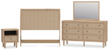 Load image into Gallery viewer, Cielden Full Upholstered Panel Bed with Mirrored Dresser and Nightstand
