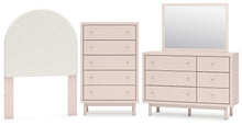 Load image into Gallery viewer, Wistenpine Twin Upholstered Panel Headboard with Mirrored Dresser and Chest
