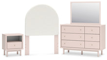 Load image into Gallery viewer, Wistenpine Twin Upholstered Panel Headboard with Mirrored Dresser and Nightstand
