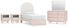 Load image into Gallery viewer, Wistenpine Twin Upholstered Panel Bed with Mirrored Dresser and 2 Nightstands
