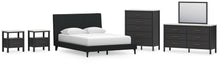 Load image into Gallery viewer, Cadmori Queen Upholstered Bed with Mirrored Dresser, Chest and 2 Nightstands
