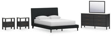 Load image into Gallery viewer, Cadmori Queen Upholstered Bed with Mirrored Dresser and 2 Nightstands
