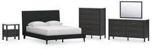 Load image into Gallery viewer, Cadmori Queen Upholstered Bed with Mirrored Dresser, Chest and Nightstand
