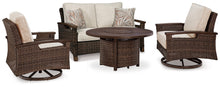 Load image into Gallery viewer, Paradise Trail Outdoor Loveseat and 2 Lounge Chairs with Fire Pit Table
