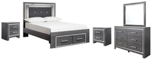 Load image into Gallery viewer, Lodanna Full Panel Bed with 2 Storage Drawers with Mirrored Dresser and 2 Nightstands
