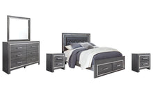 Load image into Gallery viewer, Lodanna Queen Panel Bed with 2 Storage Drawers with Mirrored Dresser and 2 Nightstands
