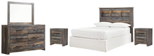 Load image into Gallery viewer, Drystan Full Bookcase Headboard with Mirrored Dresser and 2 Nightstands
