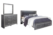 Load image into Gallery viewer, Lodanna King Panel Bed with 2 Storage Drawers with Mirrored Dresser
