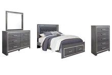 Load image into Gallery viewer, Lodanna Queen Panel Bed with 2 Storage Drawers with Mirrored Dresser and 2 Nightstands
