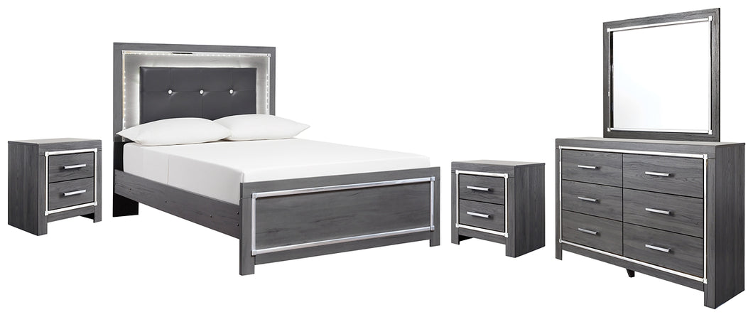 Lodanna Full Panel Bed with Mirrored Dresser and 2 Nightstands