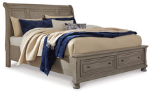 Load image into Gallery viewer, Lettner King Sleigh Bed with 2 Storage Drawers with Mirrored Dresser, Chest and Nightstand
