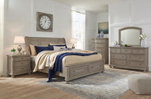 Load image into Gallery viewer, Lettner King Sleigh Bed with 2 Storage Drawers with Mirrored Dresser, Chest and Nightstand
