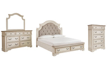 Load image into Gallery viewer, Realyn Queen Upholstered Bed with Mirrored Dresser and Chest
