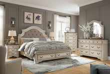 Load image into Gallery viewer, Realyn Queen Upholstered Bed with Mirrored Dresser and Chest
