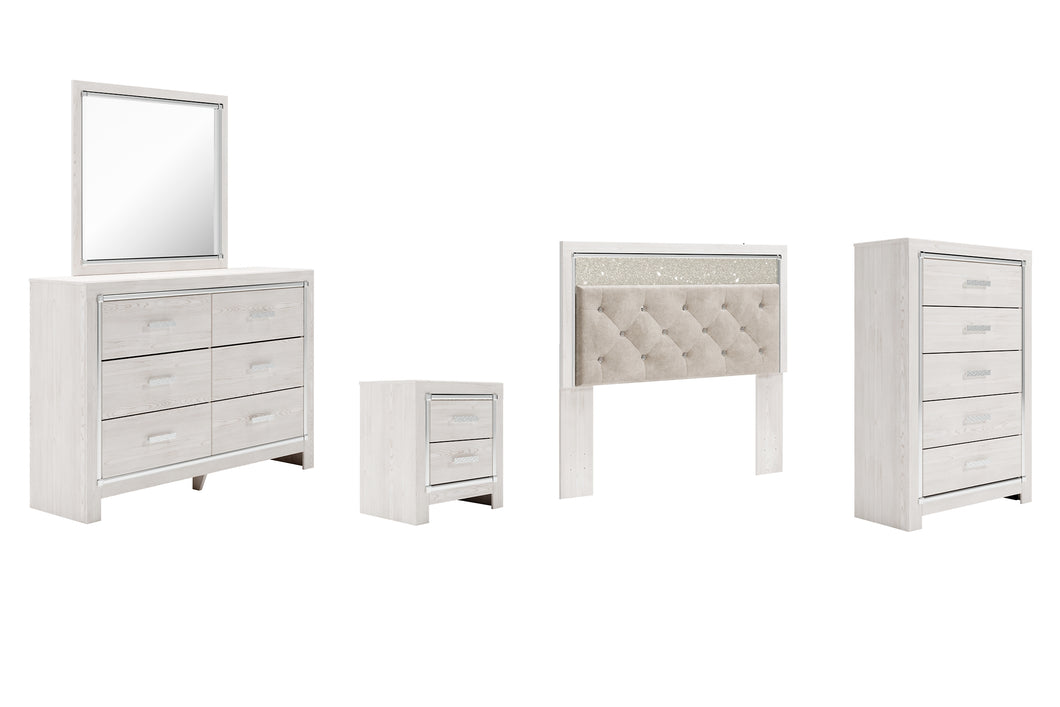 Altyra Queen Panel Headboard with Mirrored Dresser, Chest and Nightstand