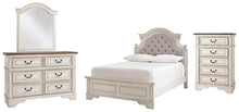 Load image into Gallery viewer, Realyn Full Panel Bed with Mirrored Dresser and Chest
