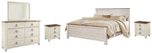 Load image into Gallery viewer, Willowton California King Panel Bed with Mirrored Dresser and 2 Nightstands
