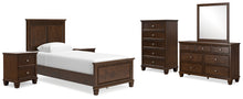 Load image into Gallery viewer, Danabrin Twin Panel Bed with Mirrored Dresser, Chest and 2 Nightstands
