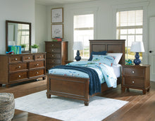 Load image into Gallery viewer, Danabrin Twin Panel Bed with Mirrored Dresser, Chest and 2 Nightstands
